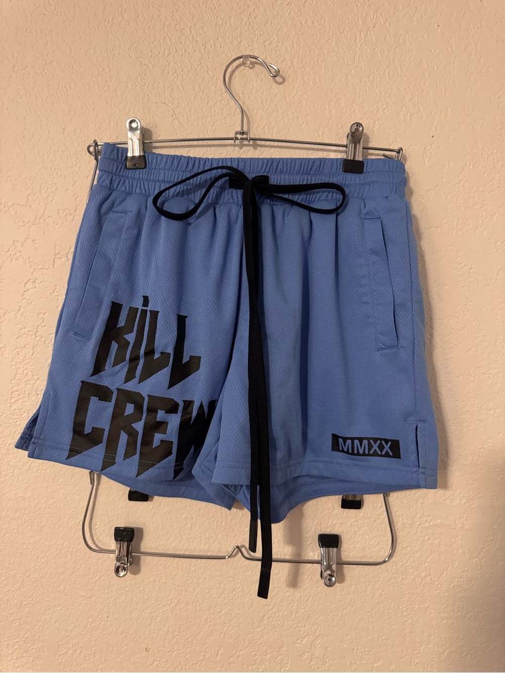 Kill Crew Light Blue Athletic Shorts with Black Graphic